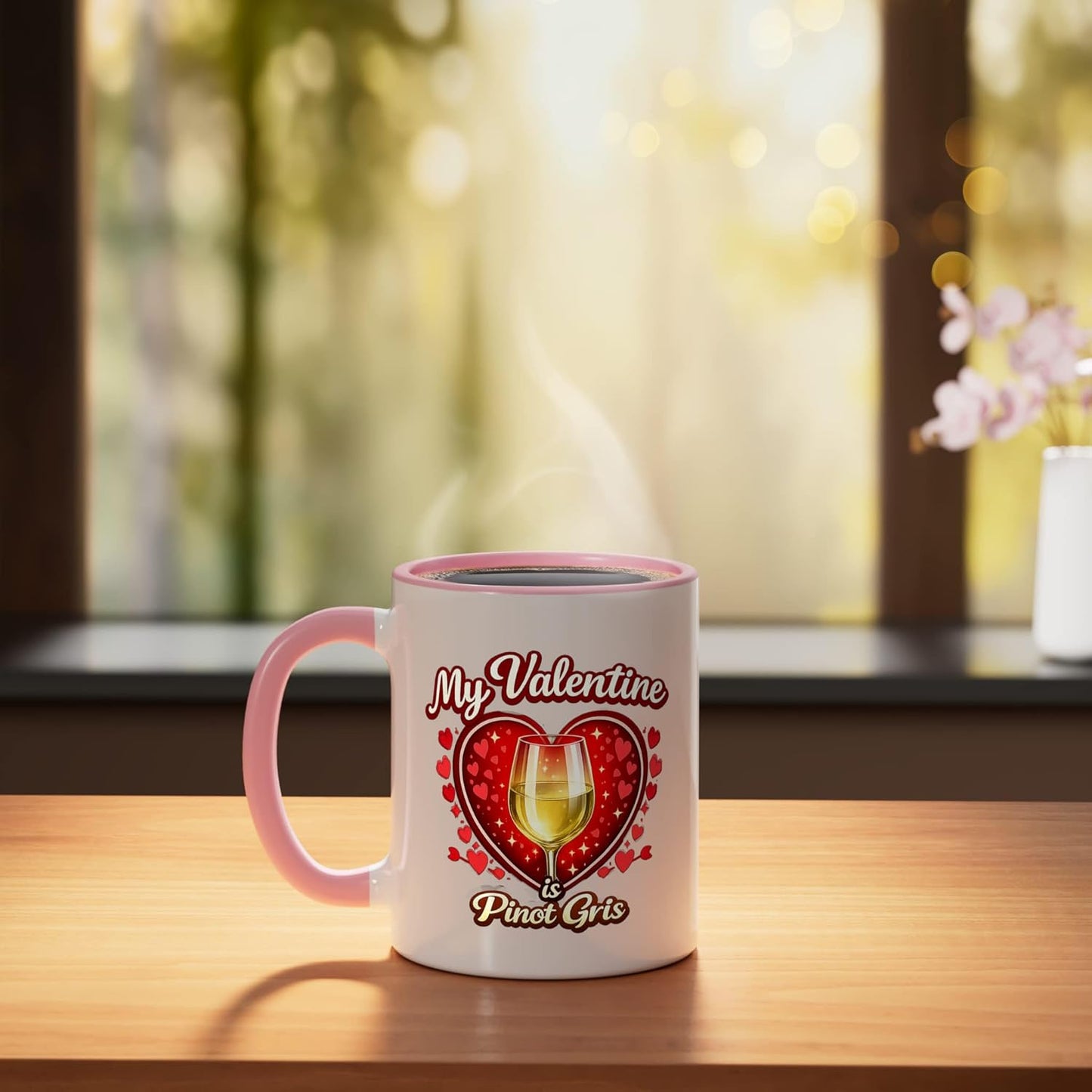 Taza de café cerámica Pinot Gris con corazones de San Valentín