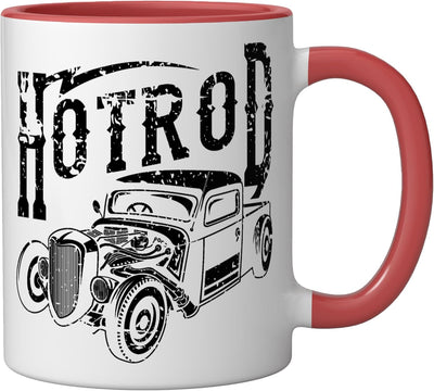 Taza cerámica retro Hotrod Car roja/blanca distresada