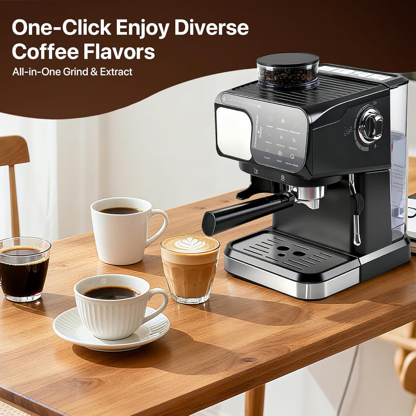 Máquina Espresso Hogar Calentamiento Rápido Capuchino Negro