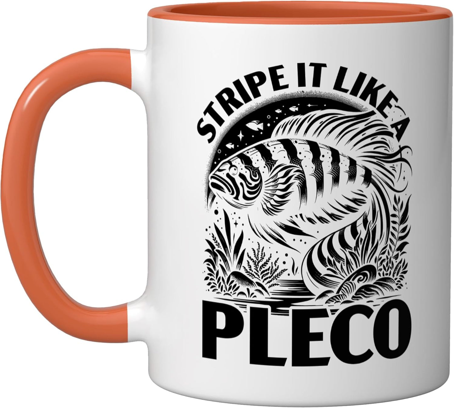 Taza Cerámica para Peces de Agua Dulce Tiger Pleco Naranja/Blanca