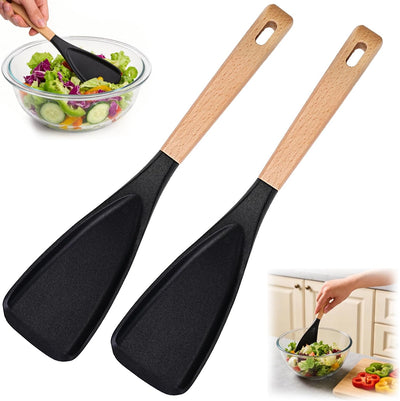 2 cucharas de cocina antiadherentes con mango de madera y espátula de silicona