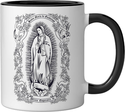 Taza de cerámica Virgen de Guadalupe para hombre y mujer en negro y blanco