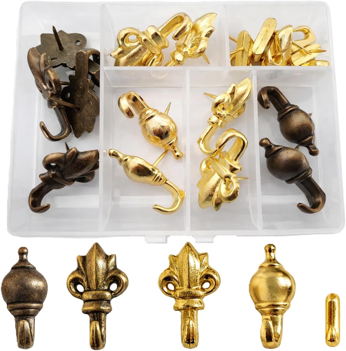 20 Ganchos Metal Dorado Bronce para Pared Madera Corcho