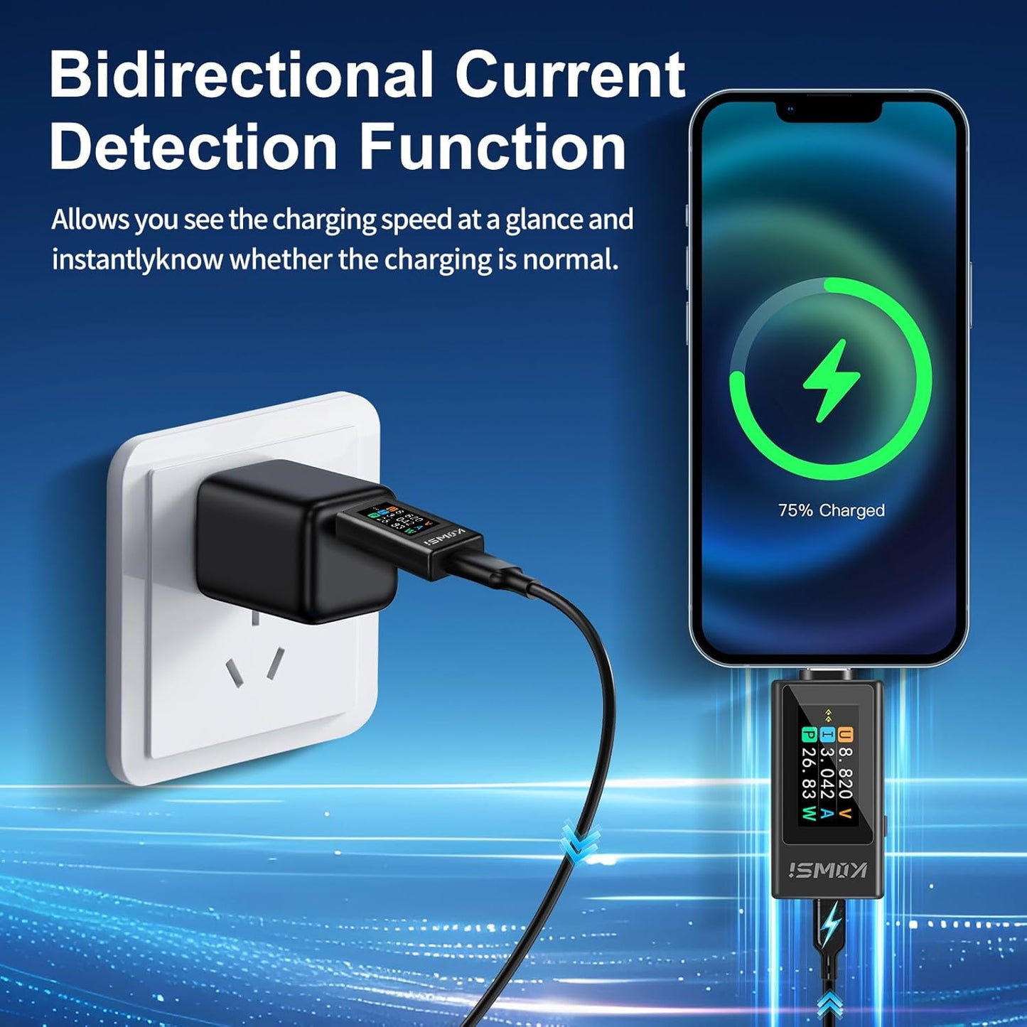Medidor USB C 4-30V 0-8A Tester Multímetro Digital
