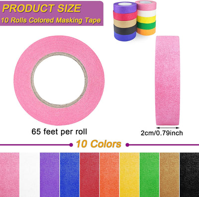 Cinta adhesiva 10 colores 0.79pulg x65.6yardas manualidades