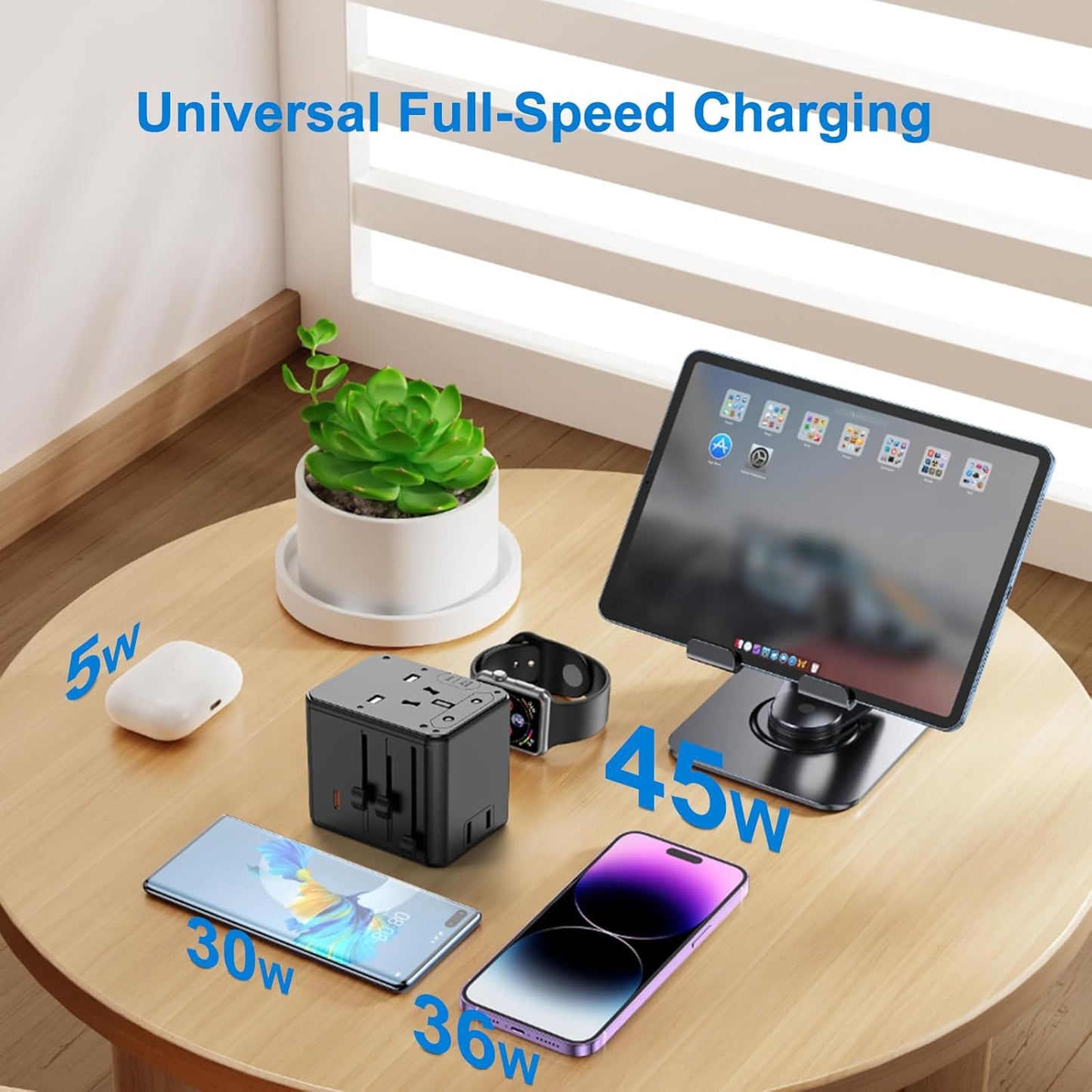 Adaptador viaje universal con cargador PD 45W soporte 2500W