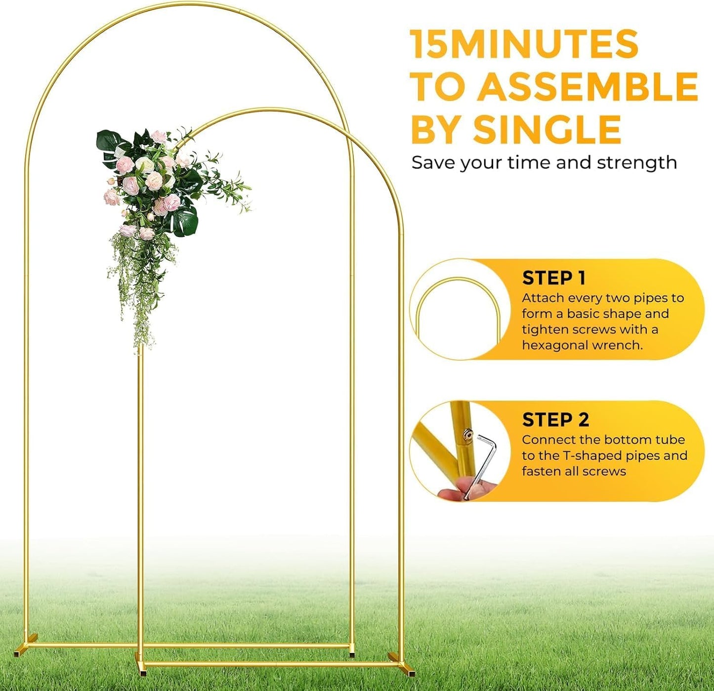 Soporte arco boda dorado 6-7.2 pies set 2