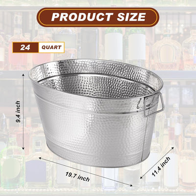 Bañera acero inox martillada 24qt con cubo hielo metal ovalado