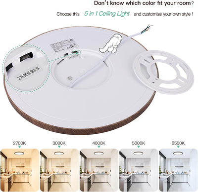 Lámpara LED empotrada madera nogal 12pulg 24W 2700K-6500K