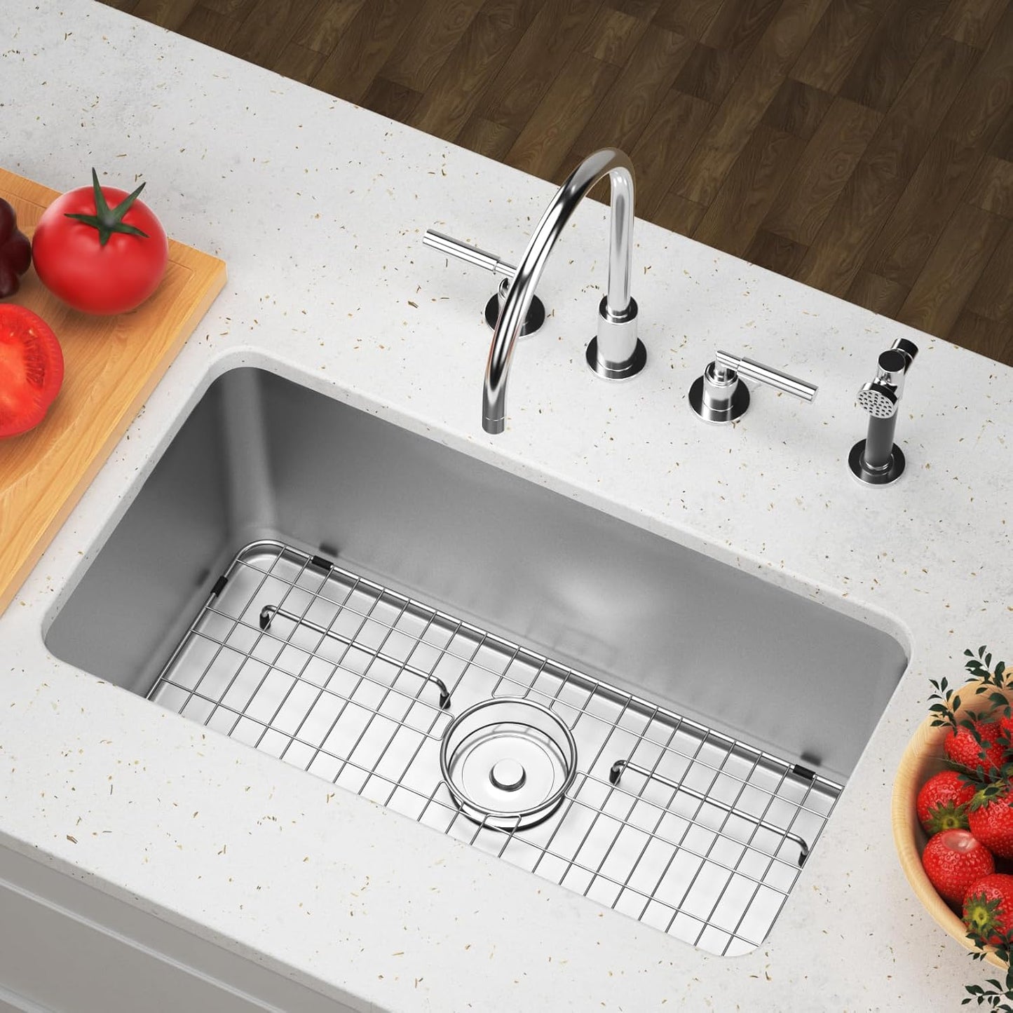 Rejilla fregadero acero inox 26x14pulg drenaje trasero
