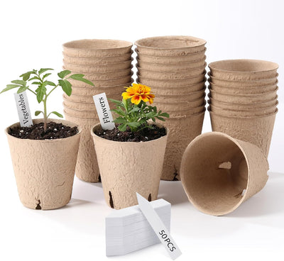 30 Macetas Turba 3.15pulg con Etiquetas Plantas Drenaje