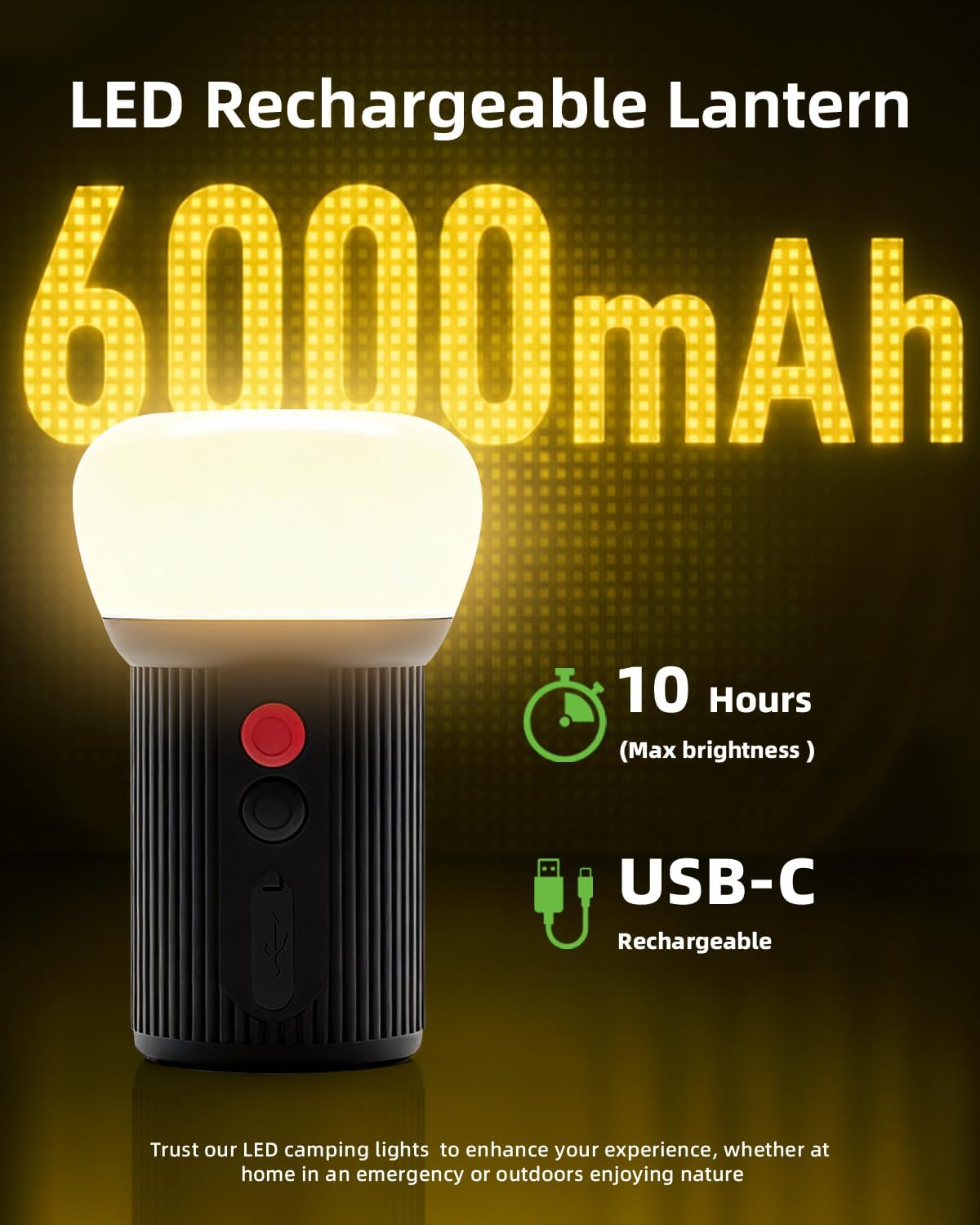 Linterna LED recargable 6000 mAh IPX5 camping