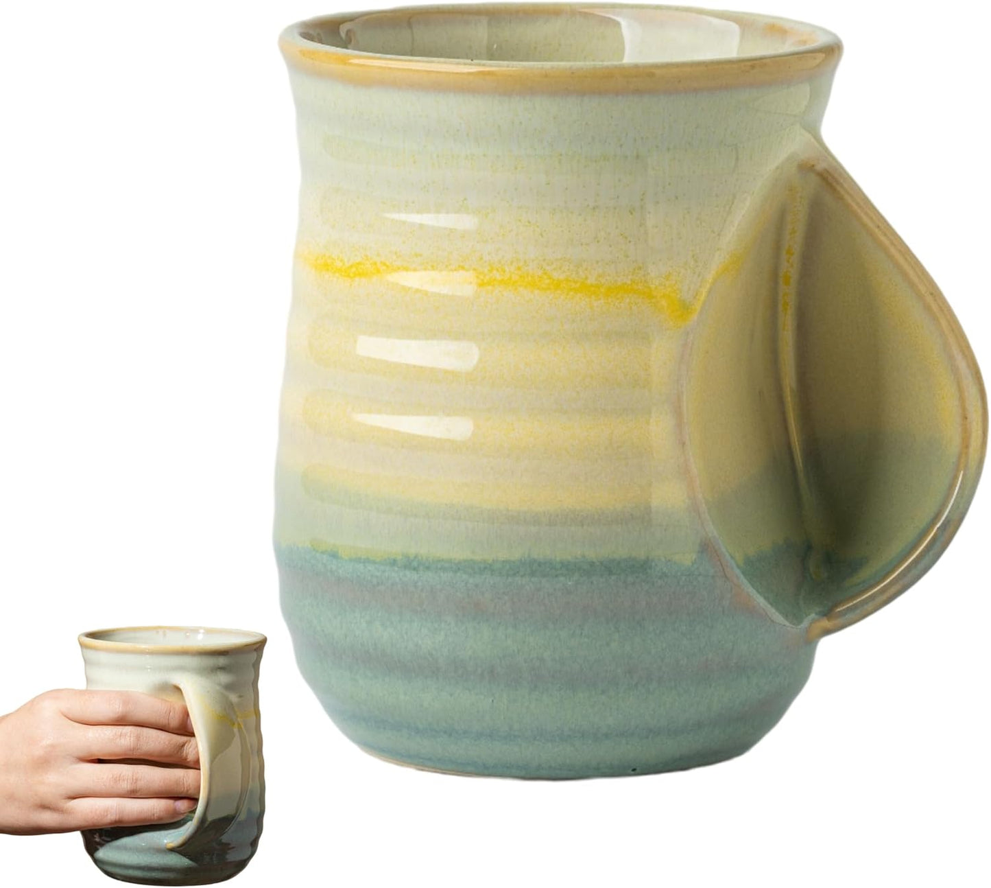 Taza calentadora de manos hecha a mano 20 oz con bolsillo contorneado