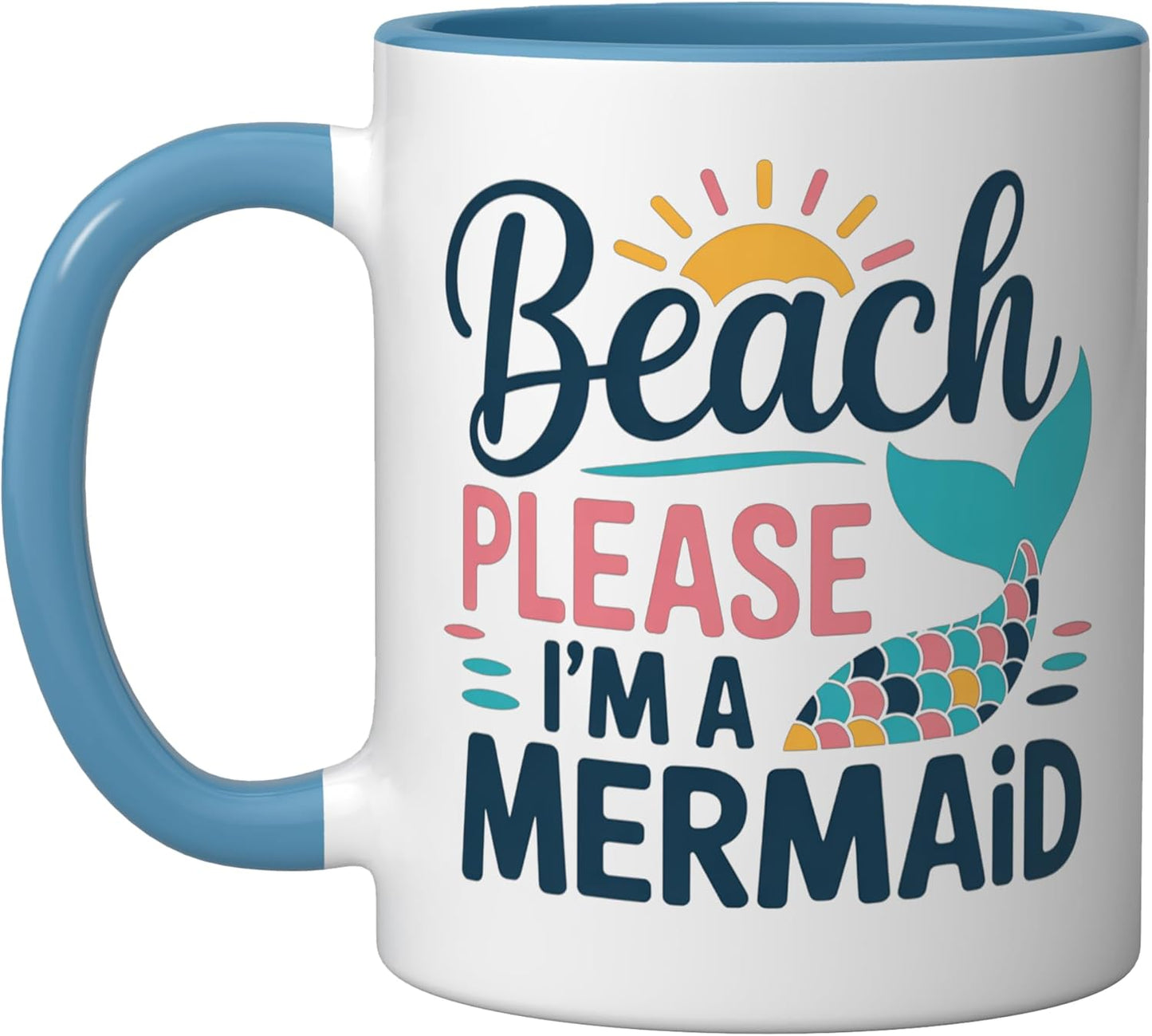 Taza cerámica estilo sirena Beach Please azul/blanco