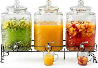 3 Dispensadores Vidrio 5gal Con Soporte Fiestas Boda Té Helado