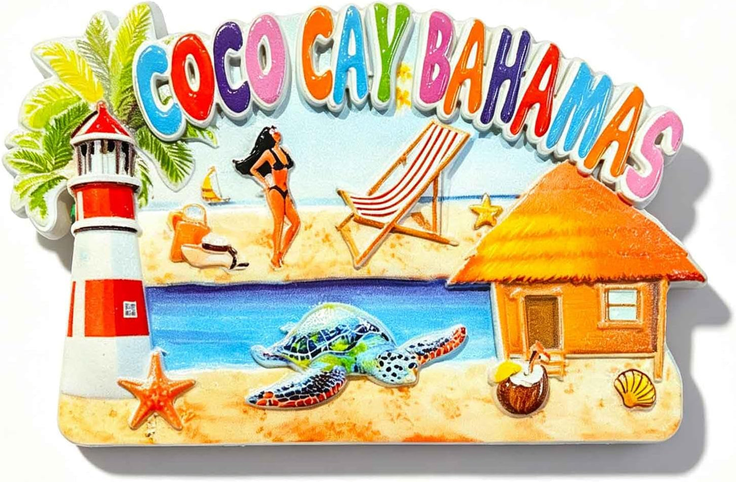 Imán 3D nevera escena playa faro tortuga 3.94x2.36pulg