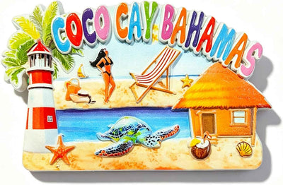 Imán 3D nevera escena playa faro tortuga 3.94x2.36pulg