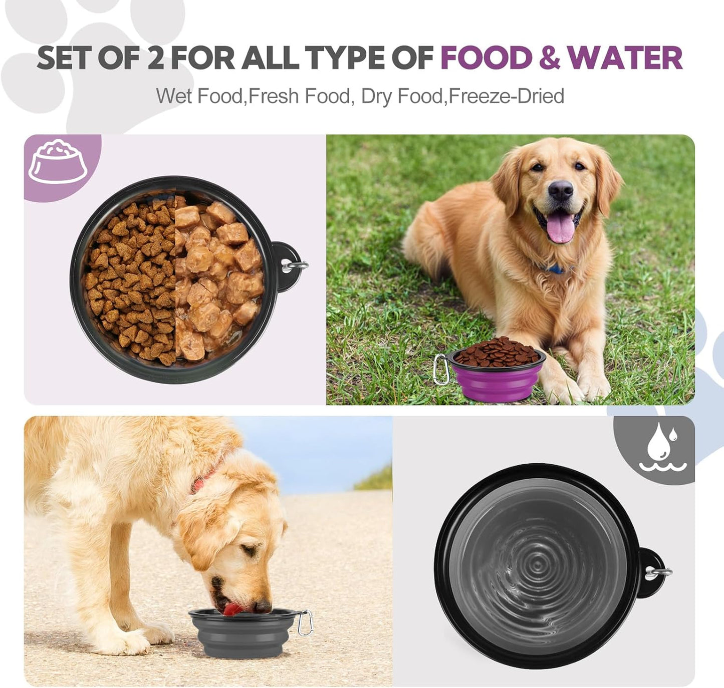 2 Pzas Cuencos Plegables para Perros con Mosquetones