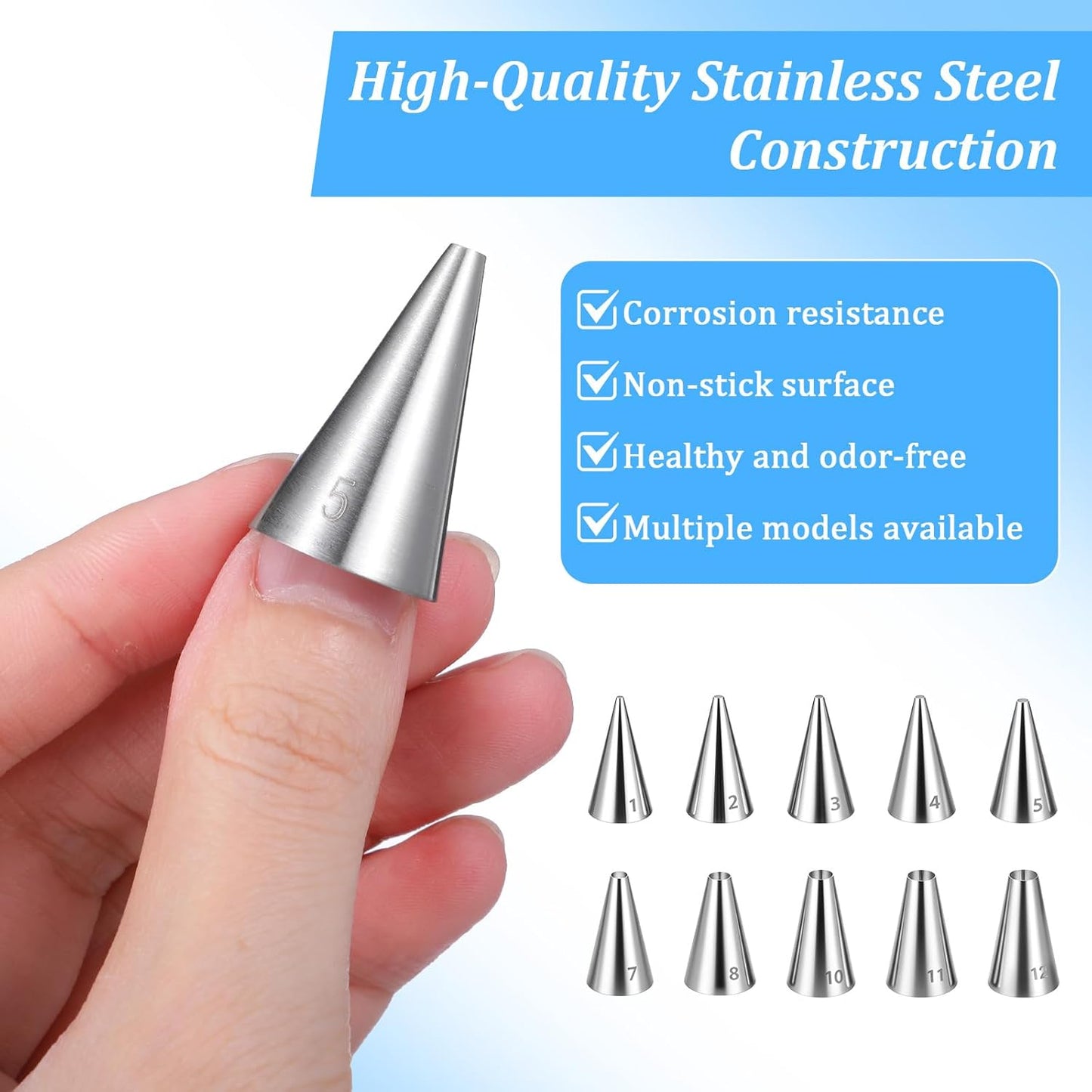 Set 10 puntas tuberías acero inox para glaseado tartas