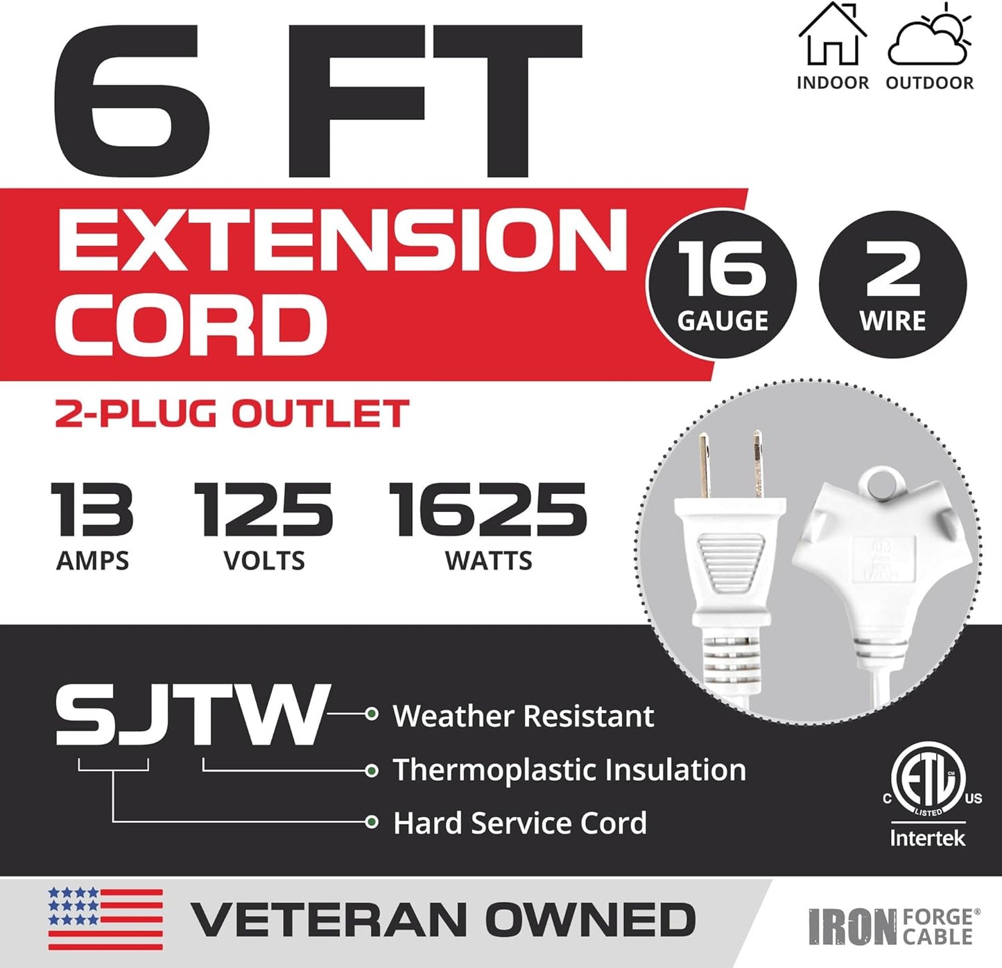 Cable extensión exterior 6ft 2 clavijas 16/2 SJTW