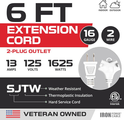 Cable extensión exterior 6ft 2 clavijas 16/2 SJTW