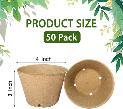 50 Macetas Turba 4pulg Biodegradables con Agujeros Drenaje