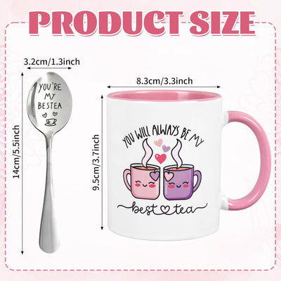 Taza de café JarThenaAMCS con cuchara y frase "Best Tea" para mejor amiga