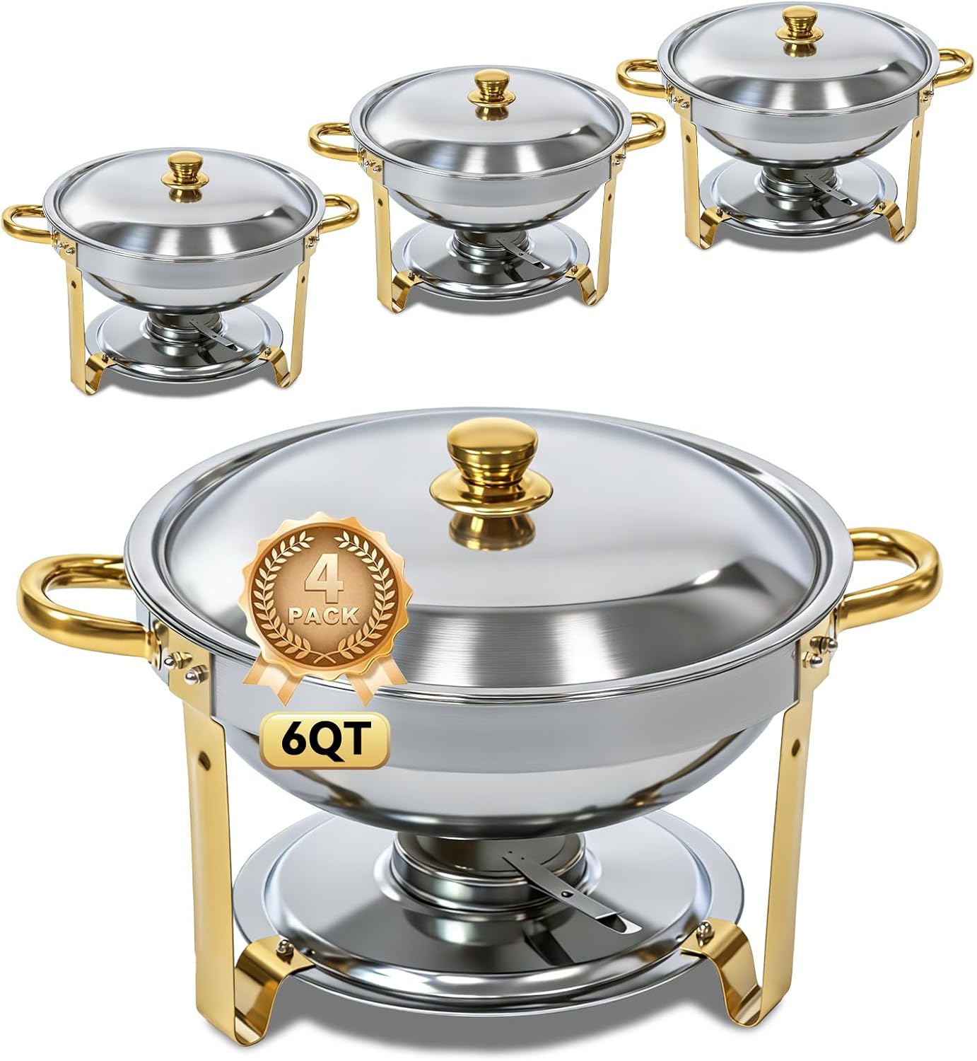Set 4 Platos Bufé Acero Inox 304 Oro