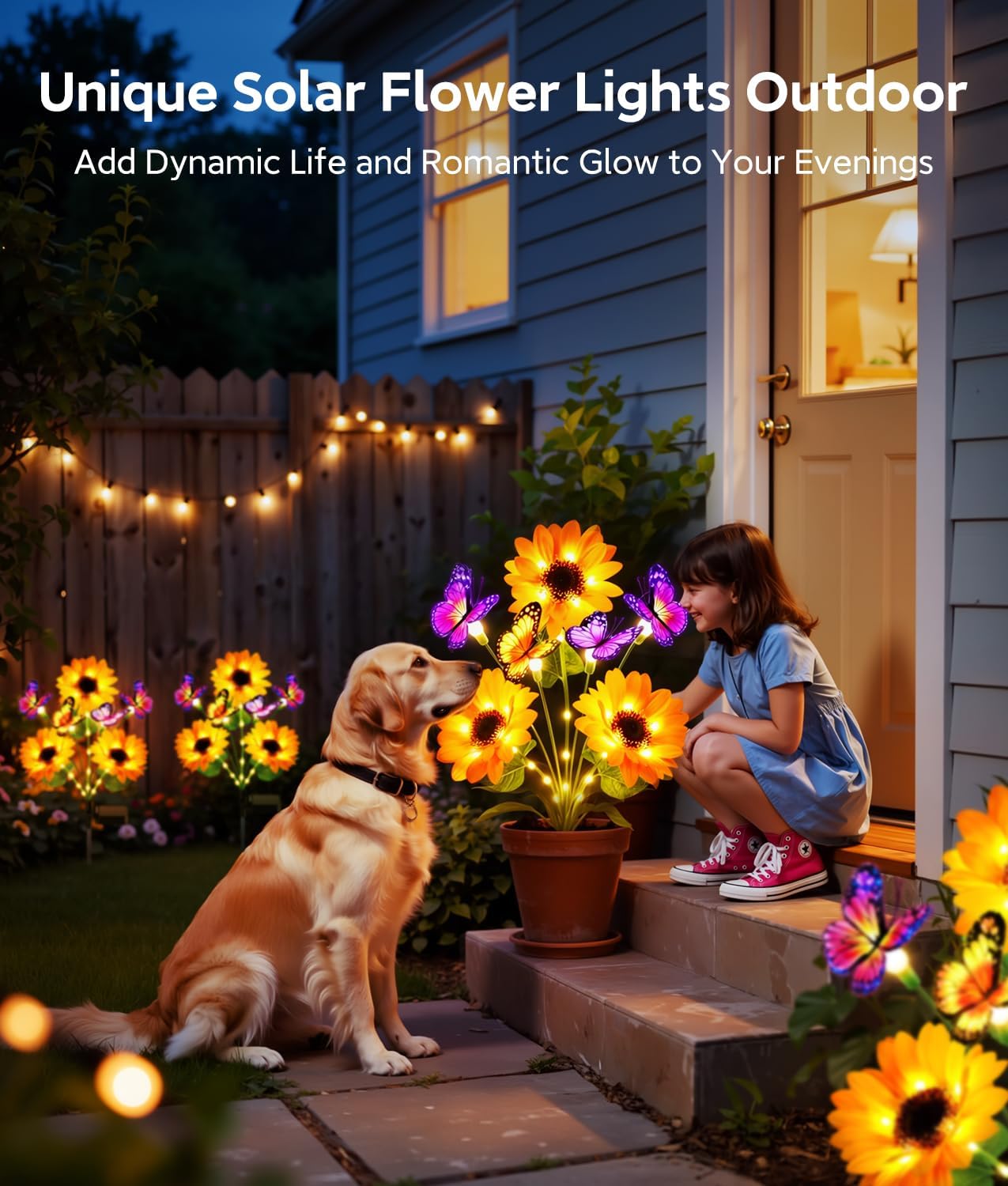 Luz solar jardinera con mariposas regalo para mamá