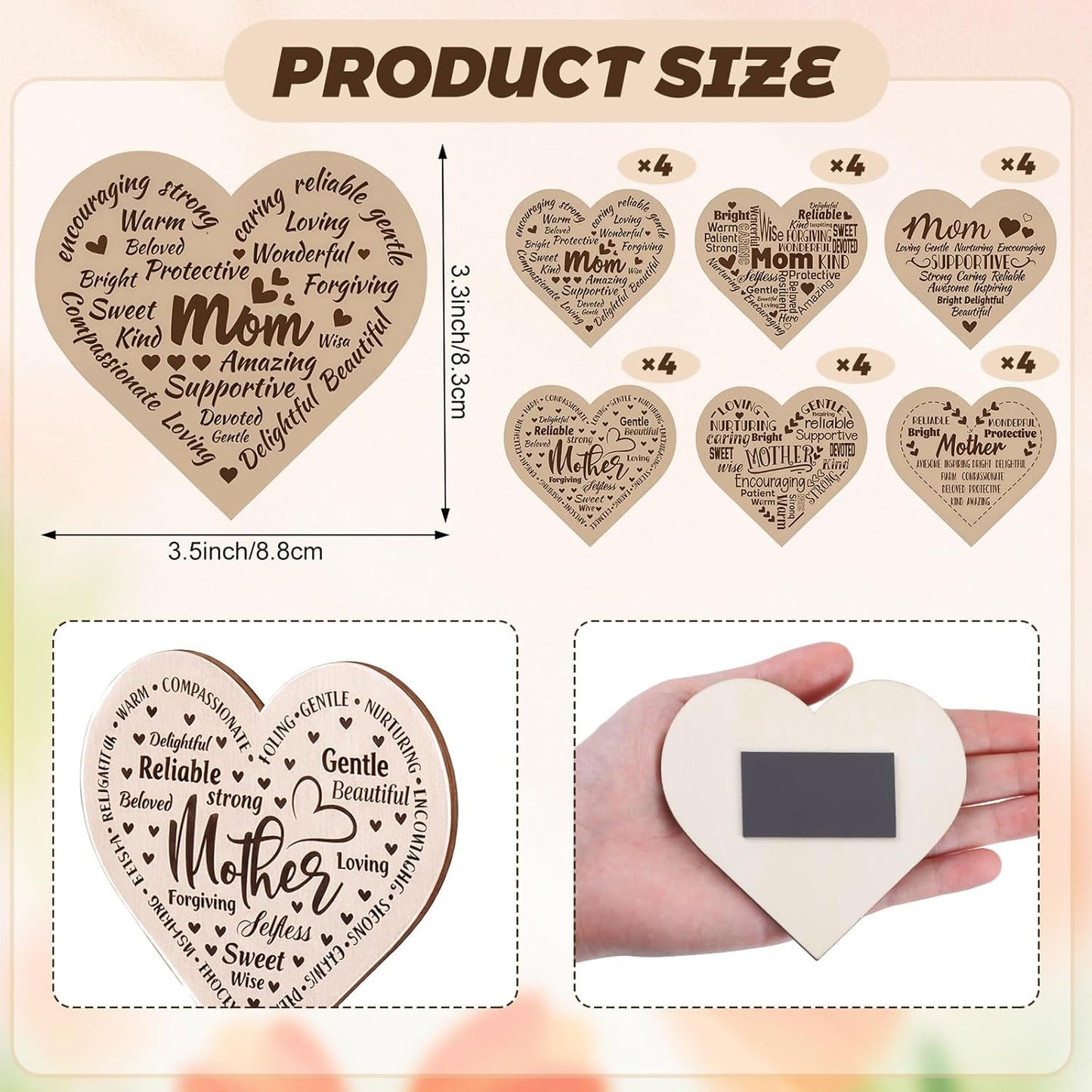 Imanes de madera con forma de corazón para nevera, regalo sentimental para mamá