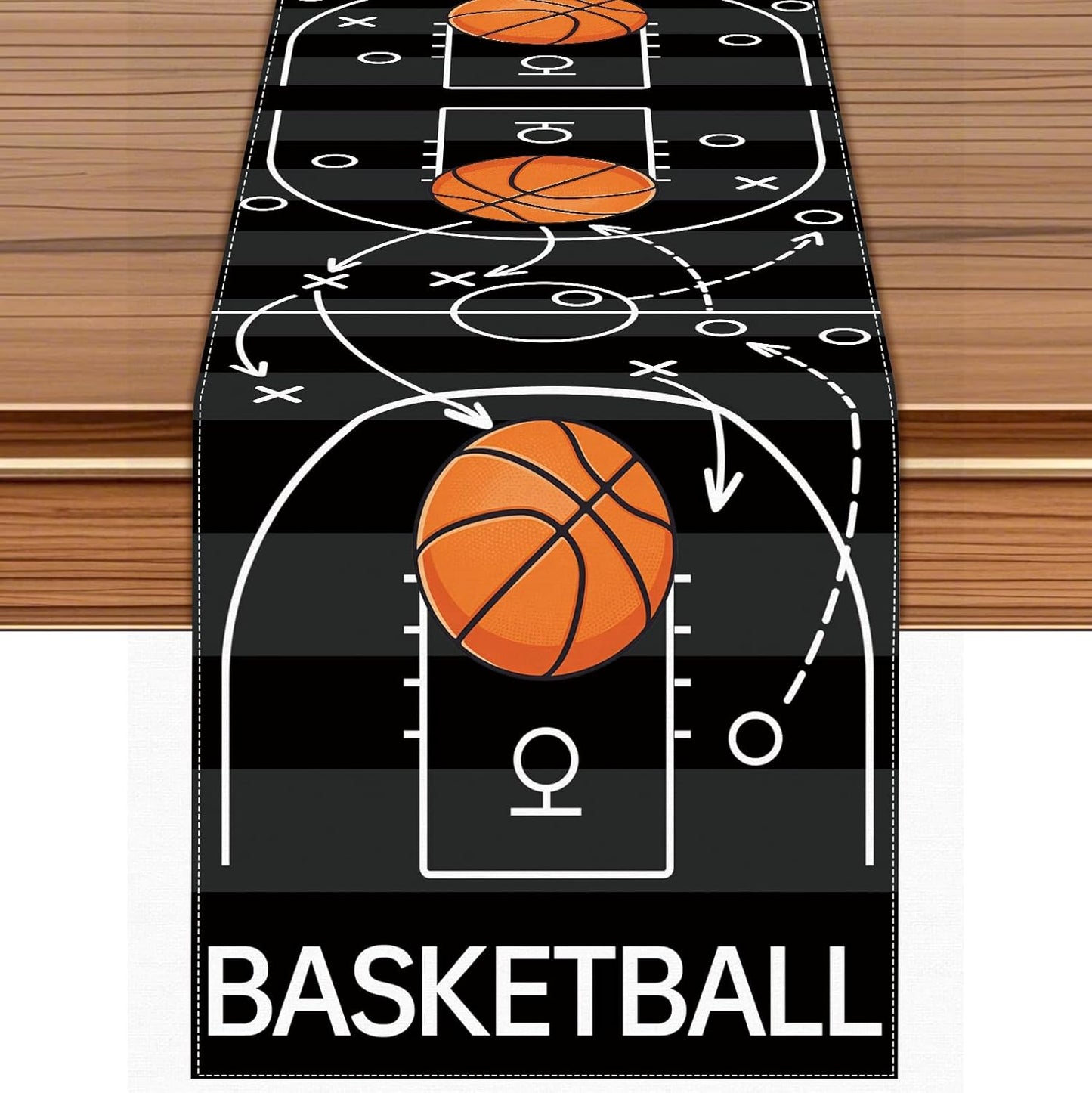 Camino de mesa para cancha de baloncesto negro 72 x 13 pulgadas