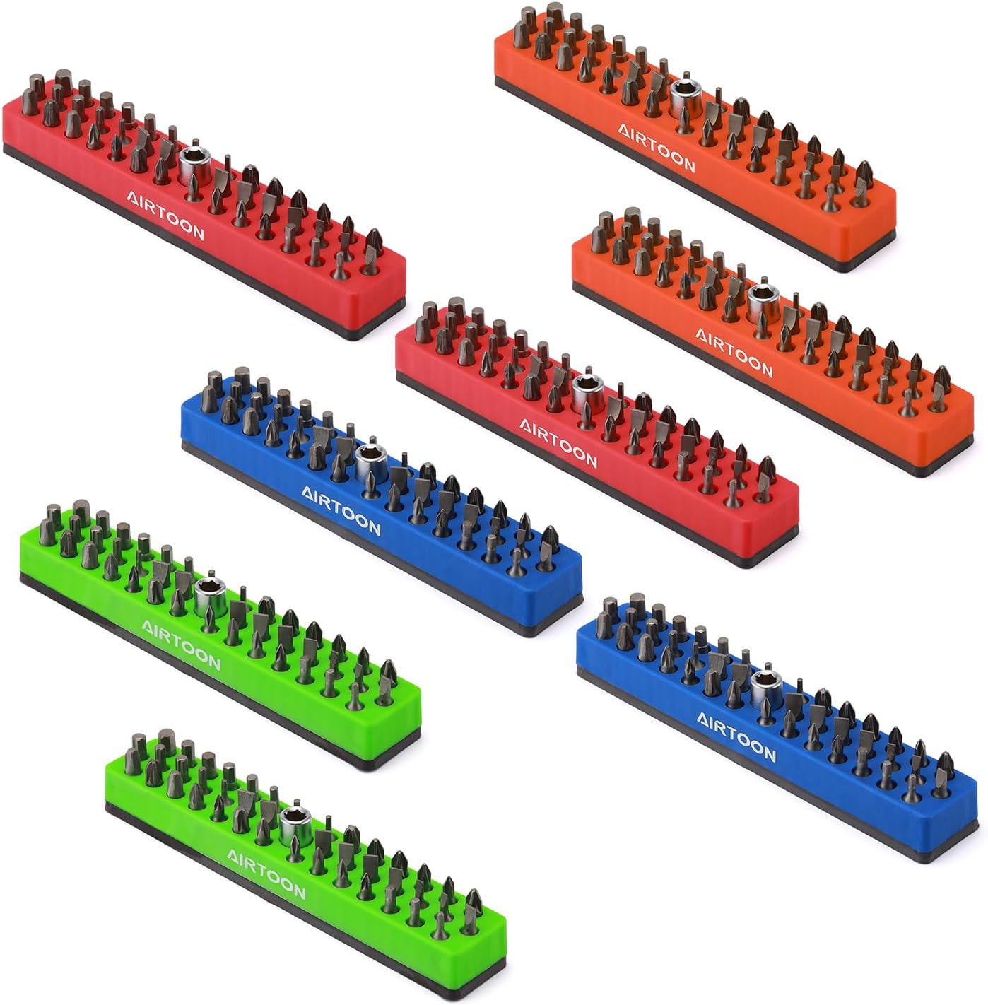 8 Soportes Magnéticos Puntas Hex 1/4pulg Base Magnética Rojo