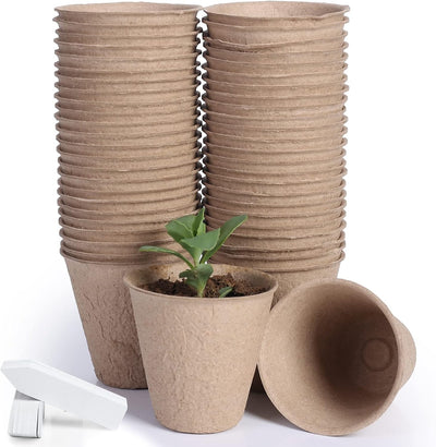 50 Macetas Turba 3.15pulg para Semillero con Etiquetas