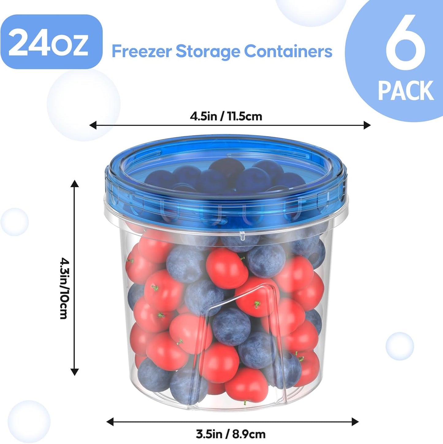 Set 6 recipientes plásticos con tapa de giro para almacenar en freezer