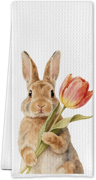 Toallas cocina primavera tulipanes conejito regalo floral