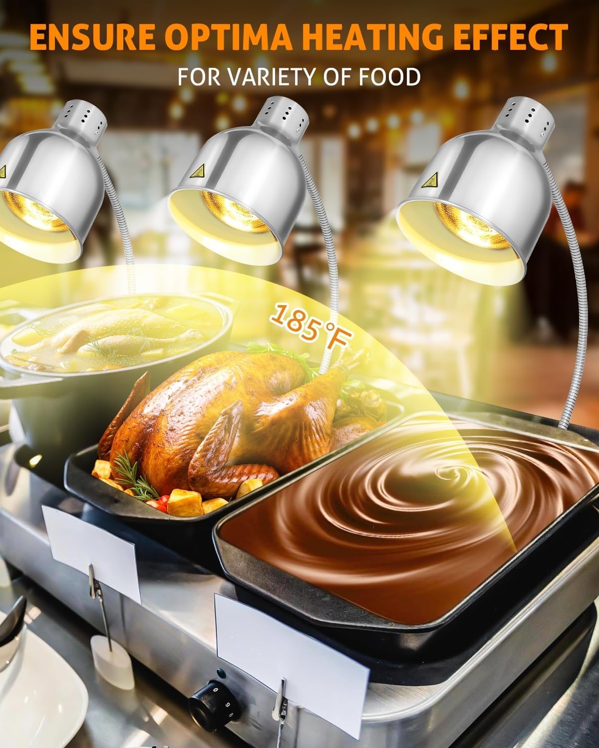 Lámpara calor alimentos acero inox 250W portátil