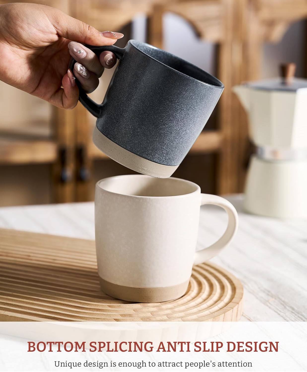 Set 4 Tazas Cerámica Asa Café Té Blanco Mate Carbón