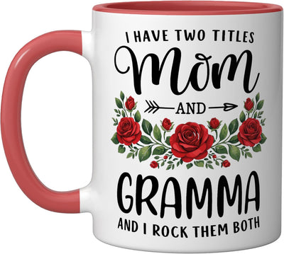 Taza cerámica floral para mamá y abuela Día de la Madre roja/blanca