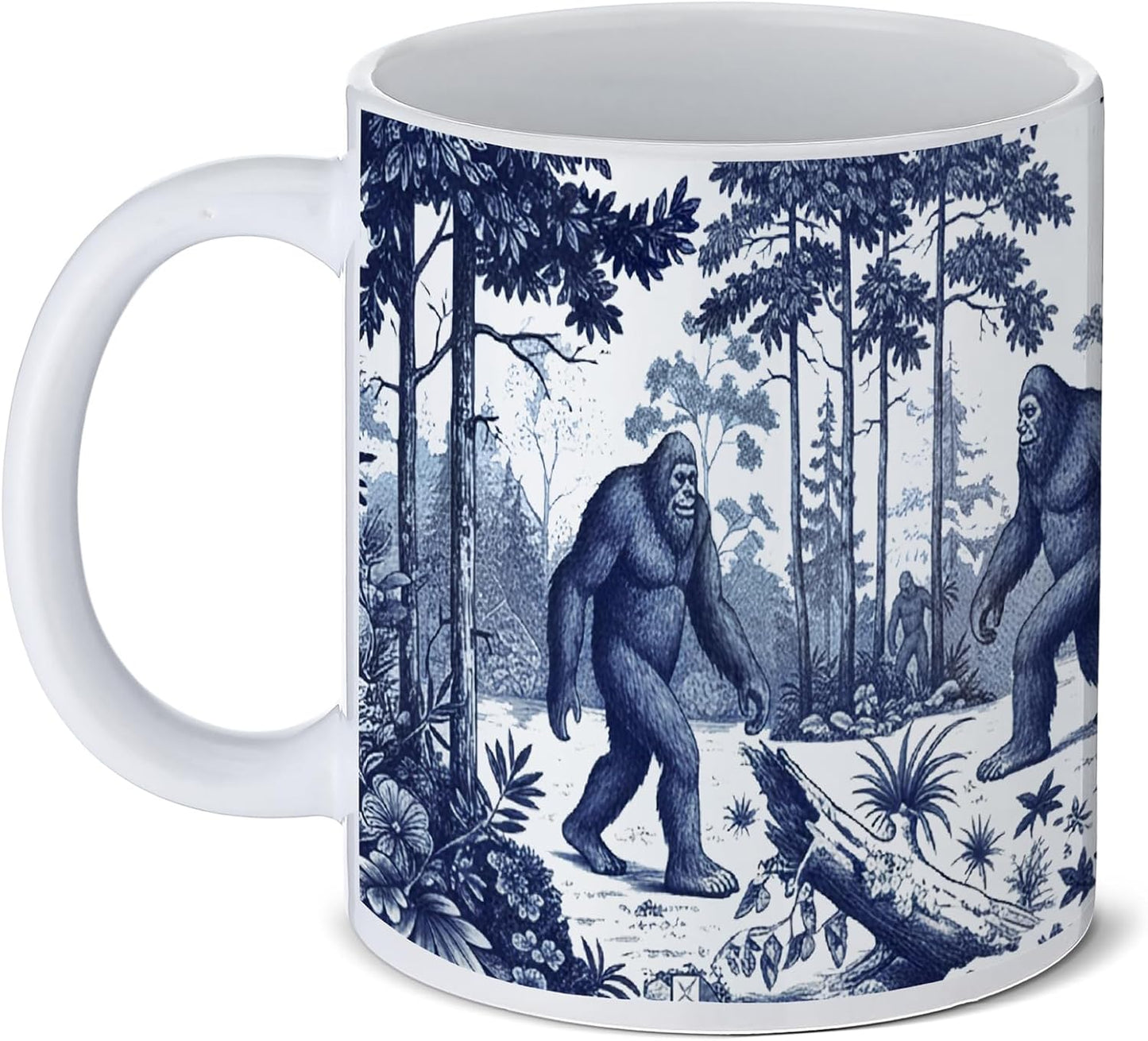 Taza Bigfoot de 11 oz para hombres y mujeres, espeluznante con patrón completo