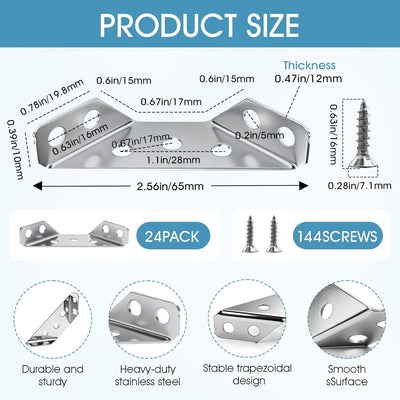24 Pzas Soportes Esquina Acero Inox para Muebles