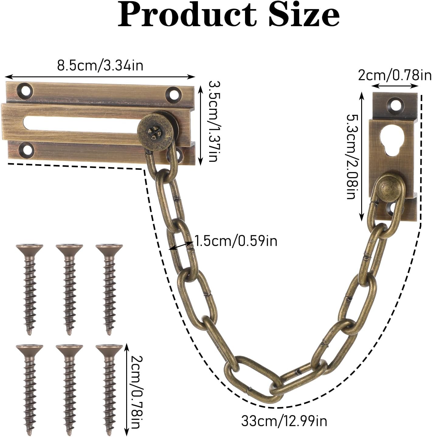 Cerradura cadena puerta bronce satinado 9 eslabones acero
