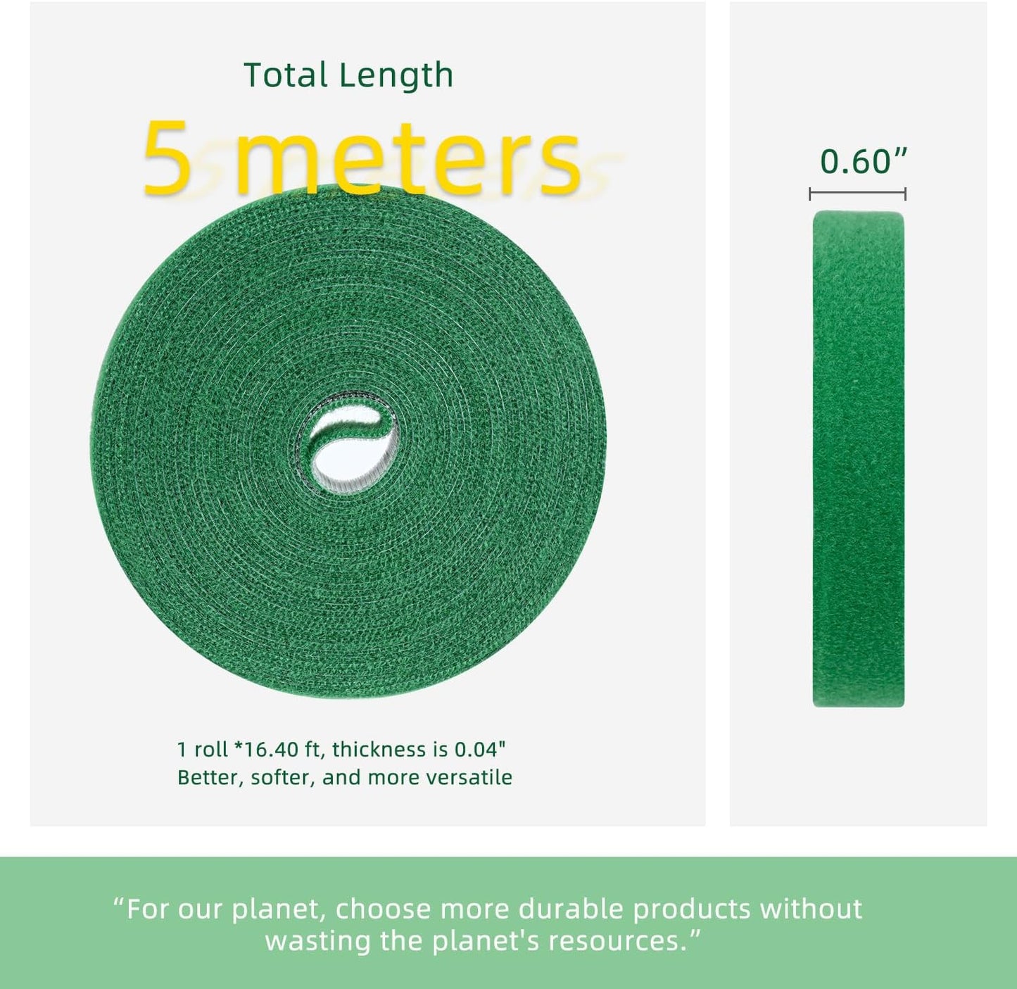 Cinta para plantas reutilizable ajustable 16.4ft verde