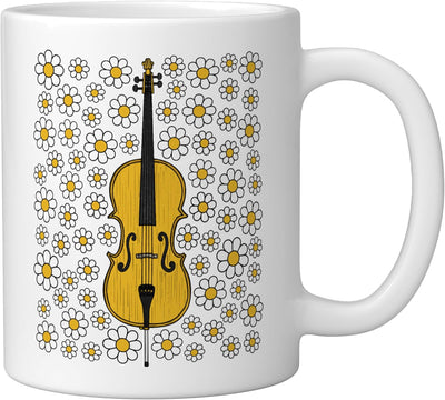 Taza cerámica para músico Cello Floral primavera verano blanca