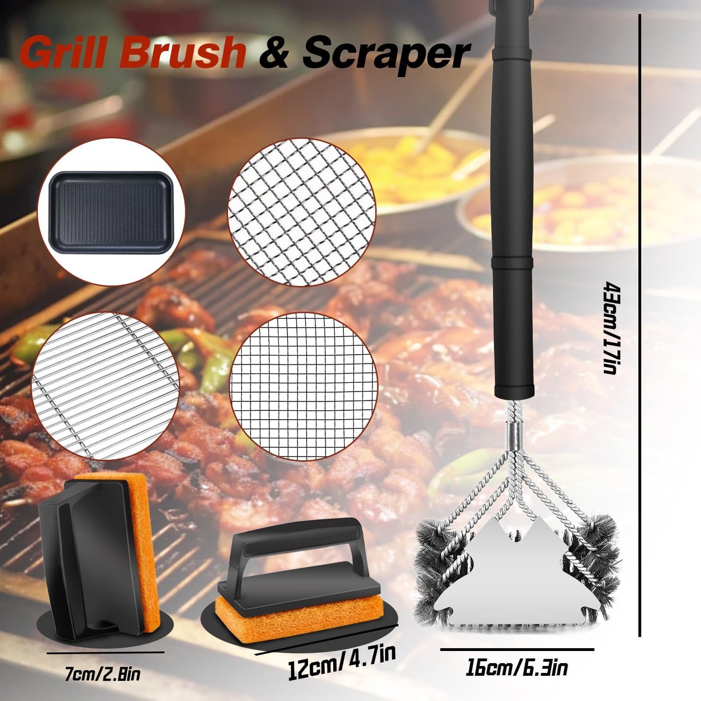 Kit cepillo raspador parrilla acero inox hogar