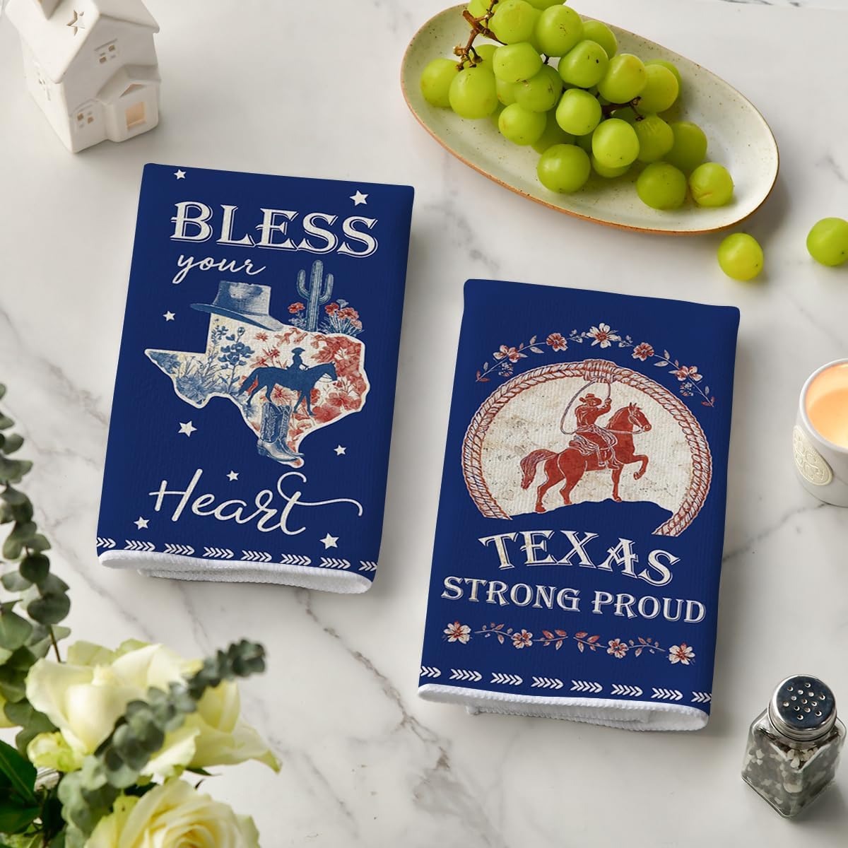 Toalla de cocina de Texas con diseño de flores vaqueras 18 x 26 pulgadas