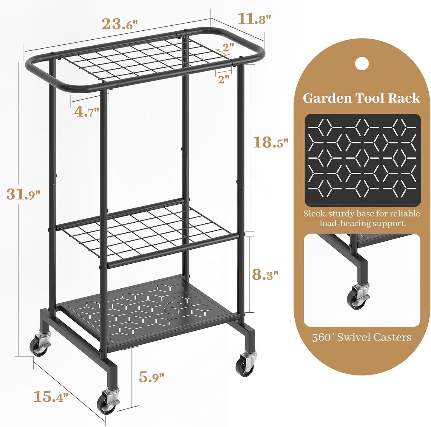 Organizador herramientas jardín con ruedas estante metal resistente
