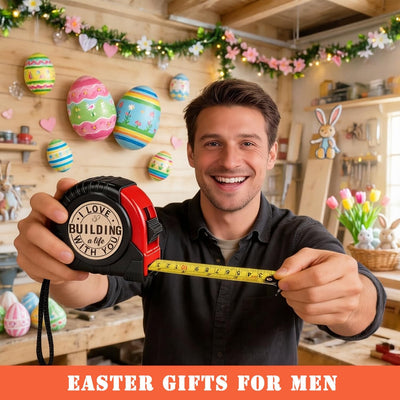 Cesta Pascua para él con cinta métrica personalizada