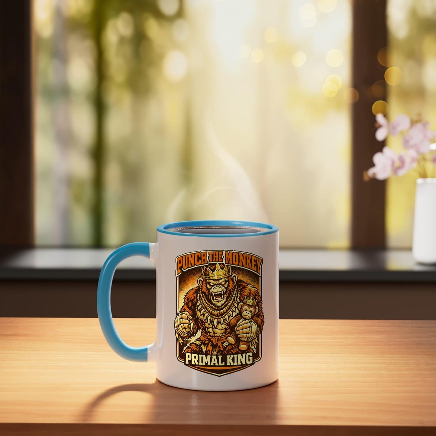 Taza cerámica Primal King Gorilla Punch The Monkey Ape Crown azul/blanco