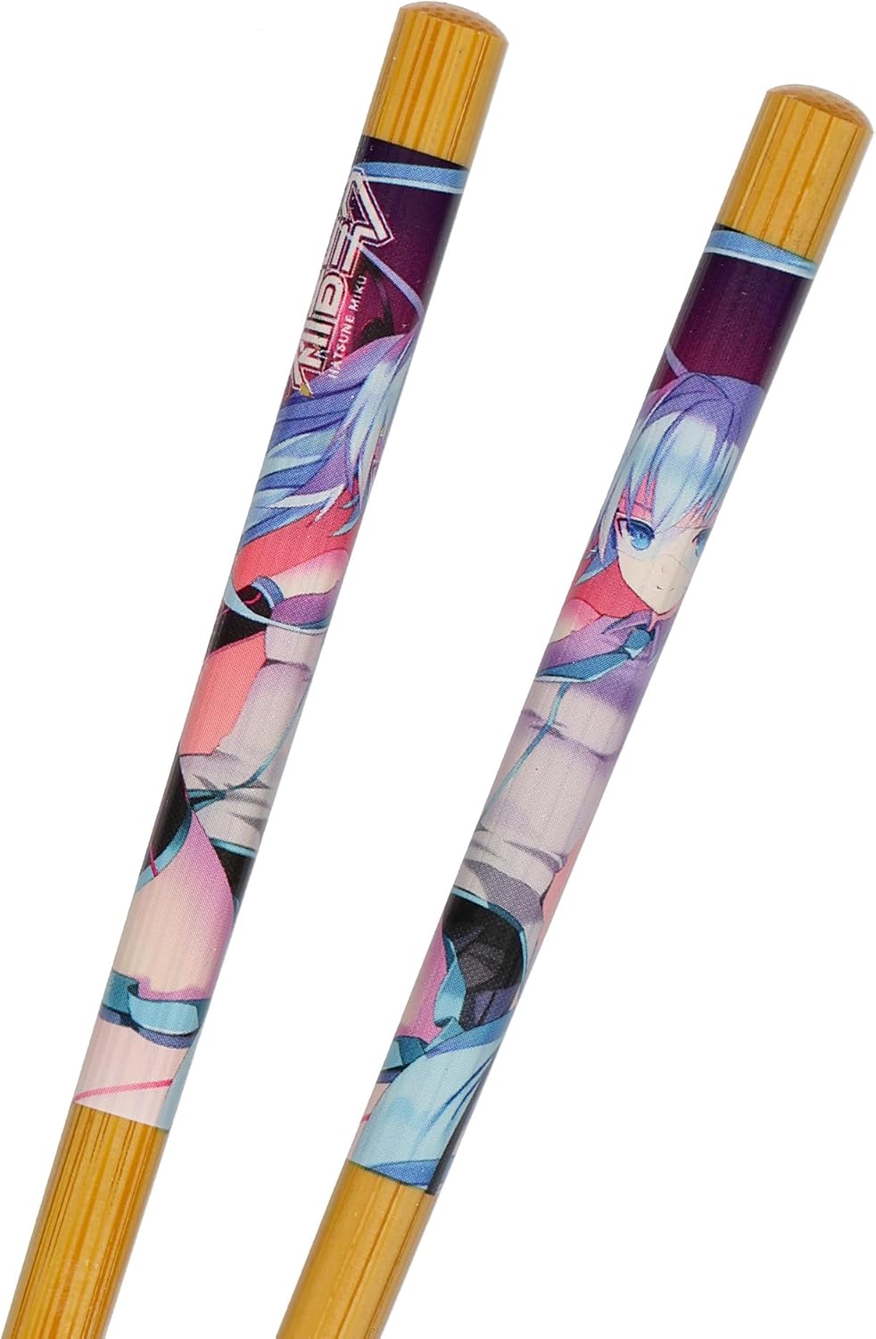Juego 4 palillos bambú reutilizables Hatsune Miku