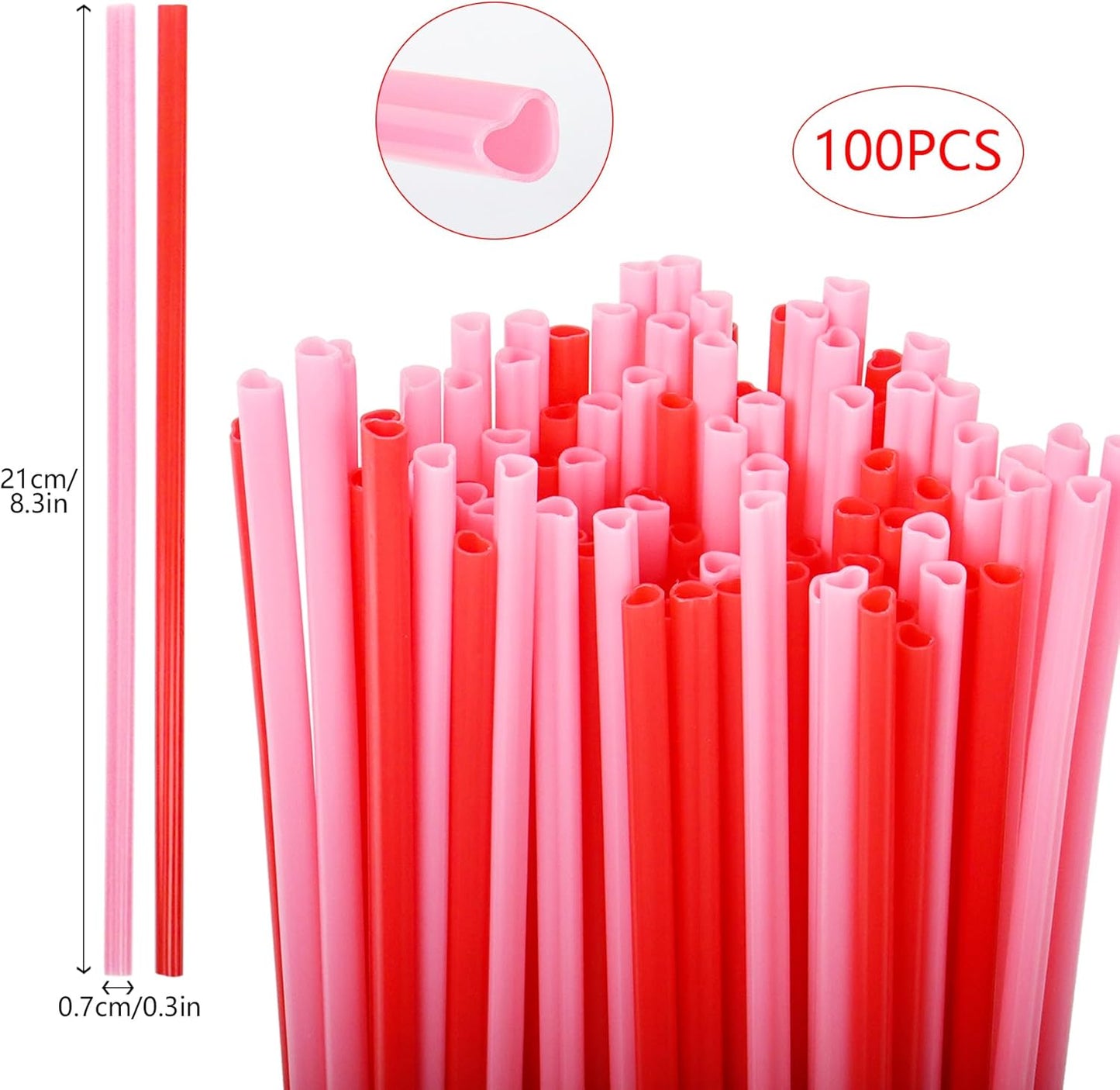 100 popotes en forma de corazón reutilizables rosa y rojo para fiesta